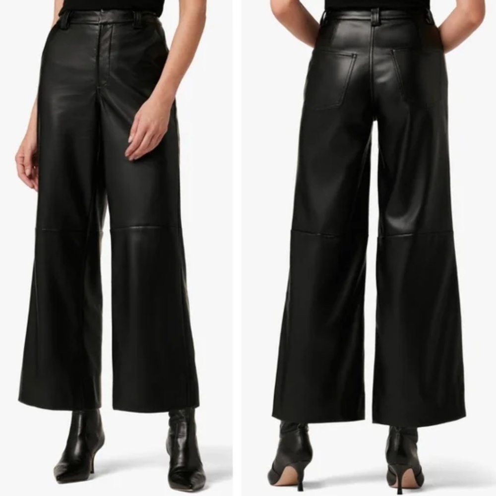 Joe's Jeans Vegan Leather Wide Leg Capri Pants, Black, Size 28